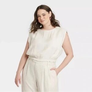 A New Day Women's Slim Fit Extended Shoulder Gauze Tank Top